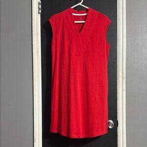 Isaac MIZRAHI Live Red V-Neck Cotton Dress Size: M Length: 38”